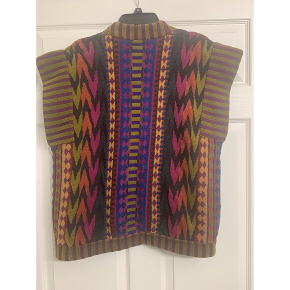Vtg 80s Maggie White XL Tapestry Patchwork Wool Cotton Knit Vest Winter - Picture 3 of 8